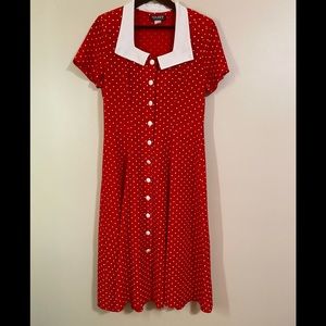True Vintage Red Polka Dot Midi Dress